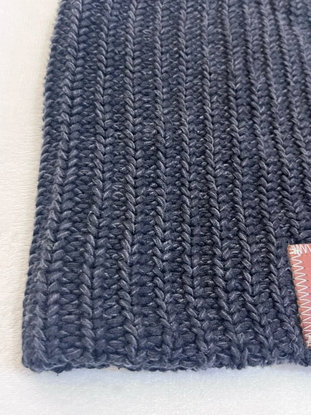 Love Your Melon 100% Cotton Dark Gray Ribbed Knit Beanie with Leather Patch